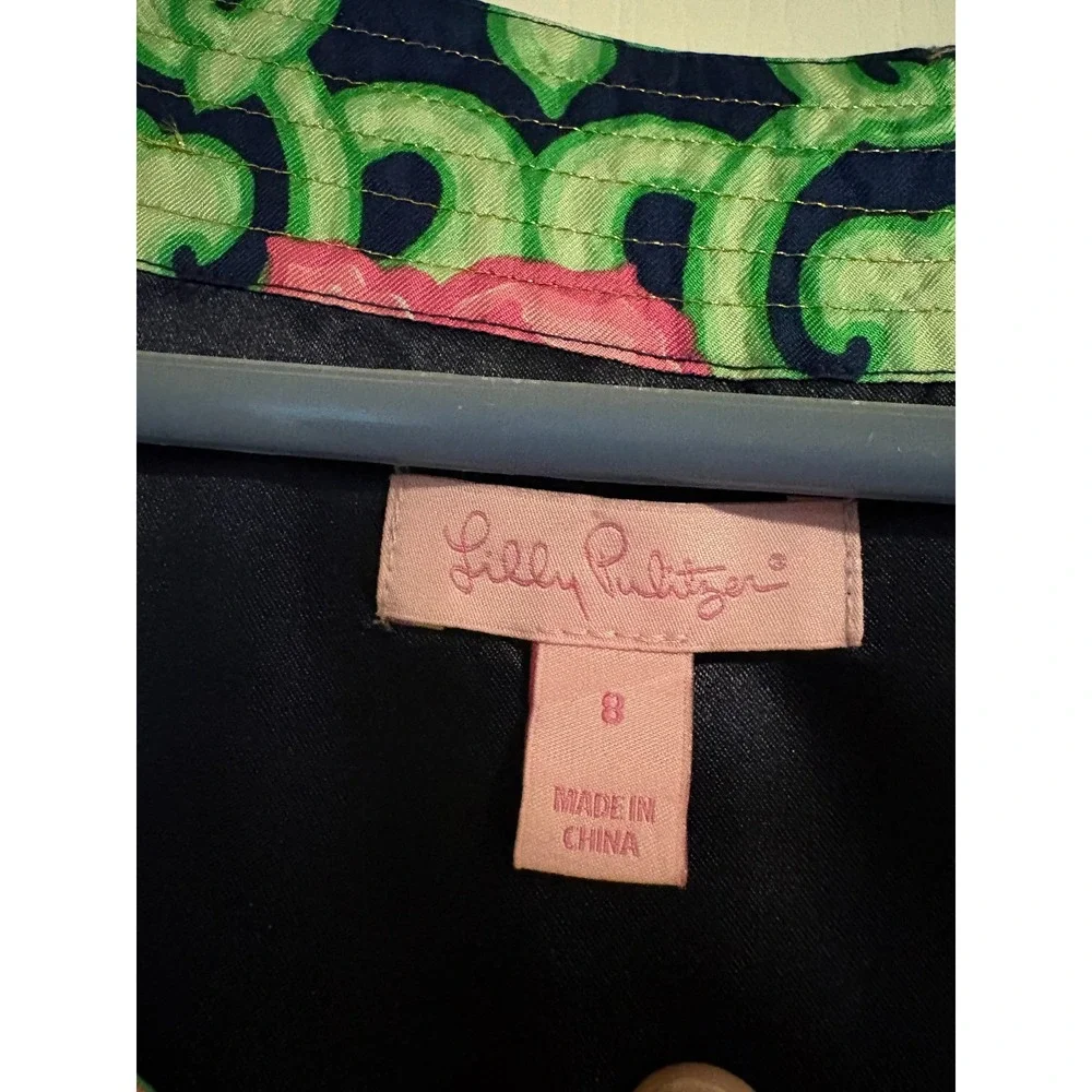 Lilly Pulitzer Silk Shift Dress Pink Green‎ Floral Scroll Tie Sleeve Size 8 - Picture 5 of 6
